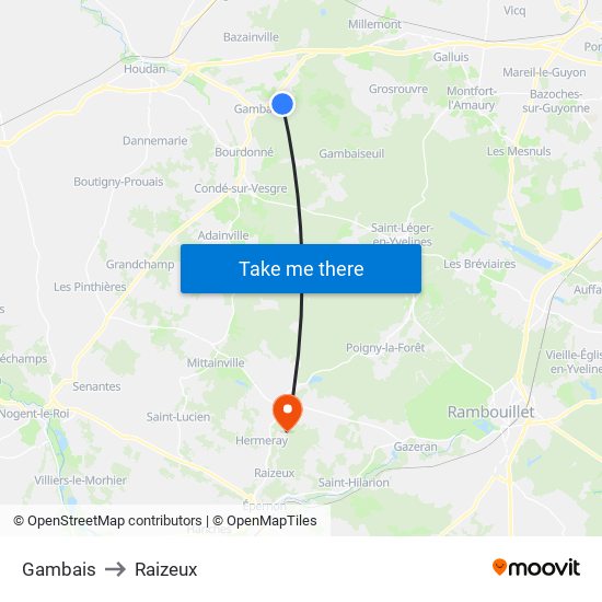 Gambais to Raizeux map
