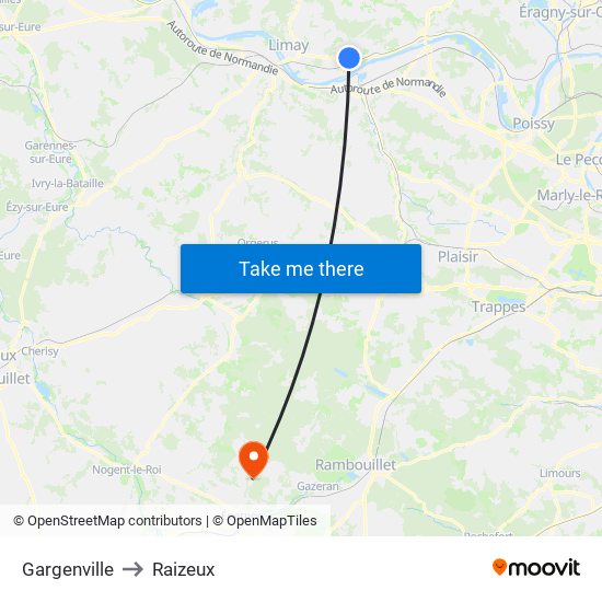 Gargenville to Raizeux map
