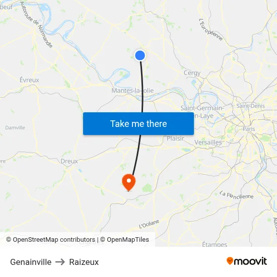 Genainville to Raizeux map