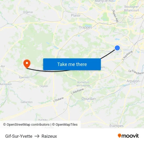 Gif-Sur-Yvette to Raizeux map