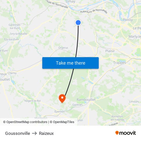 Goussonville to Raizeux map