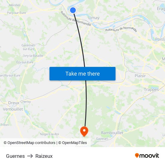 Guernes to Raizeux map