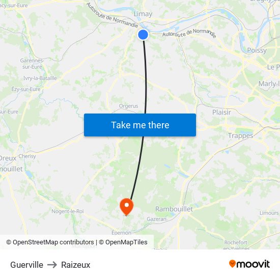 Guerville to Raizeux map