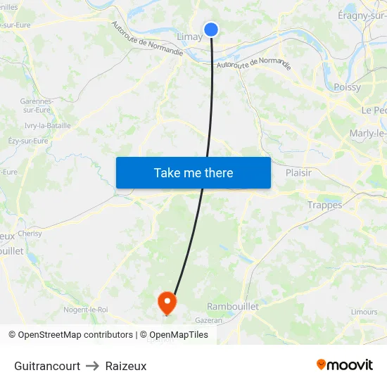 Guitrancourt to Raizeux map