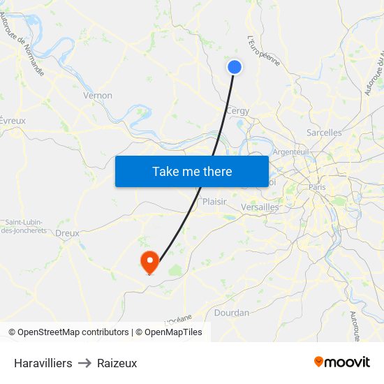 Haravilliers to Raizeux map