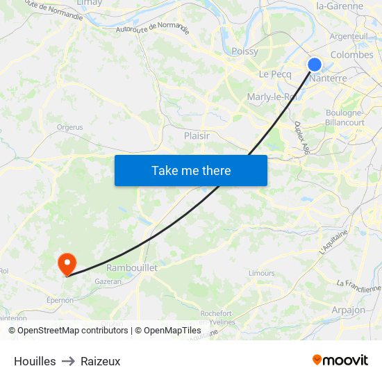 Houilles to Raizeux map