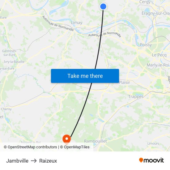 Jambville to Raizeux map