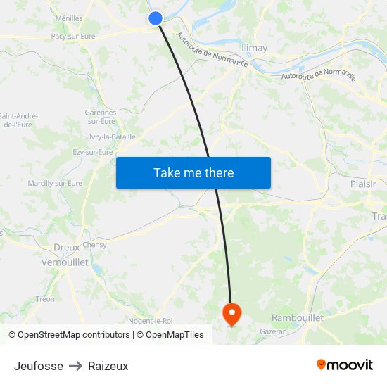Jeufosse to Raizeux map