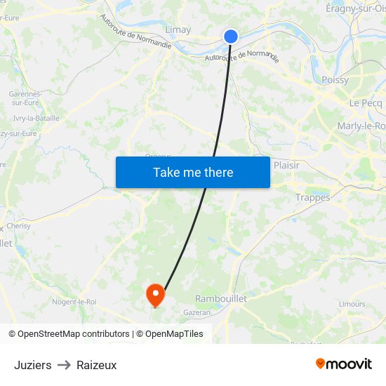 Juziers to Raizeux map