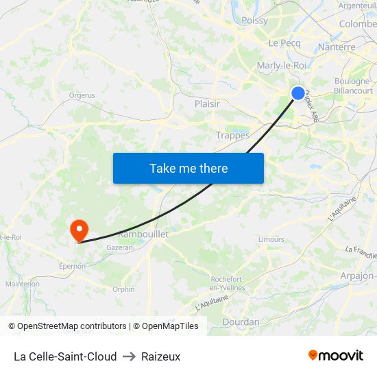 La Celle-Saint-Cloud to Raizeux map