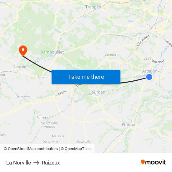 La Norville to Raizeux map