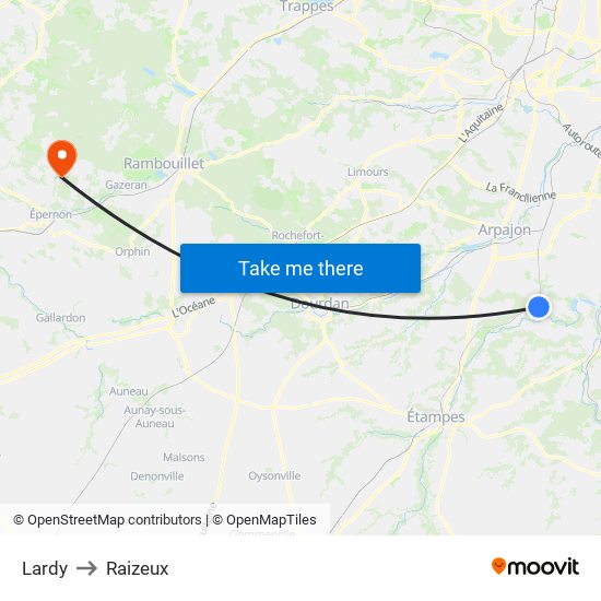 Lardy to Raizeux map