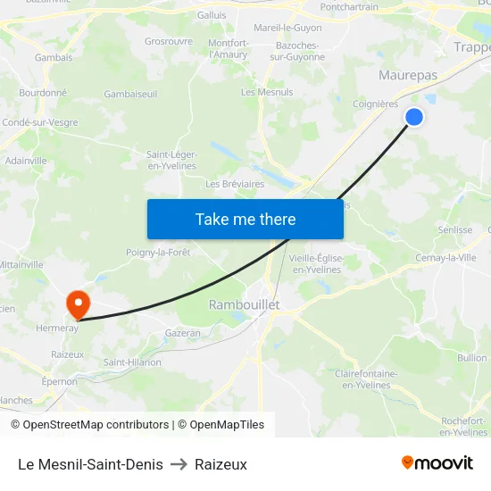 Le Mesnil-Saint-Denis to Raizeux map