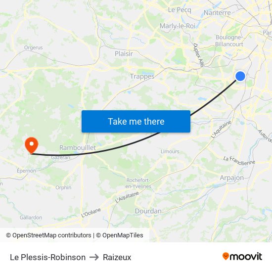 Le Plessis-Robinson to Raizeux map