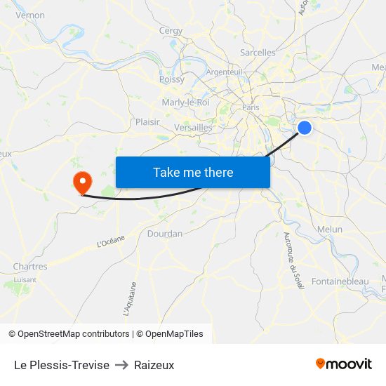Le Plessis-Trevise to Raizeux map