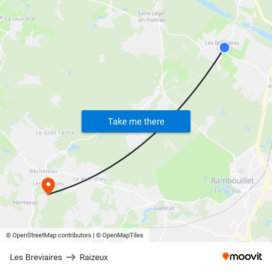 Les Breviaires to Raizeux map