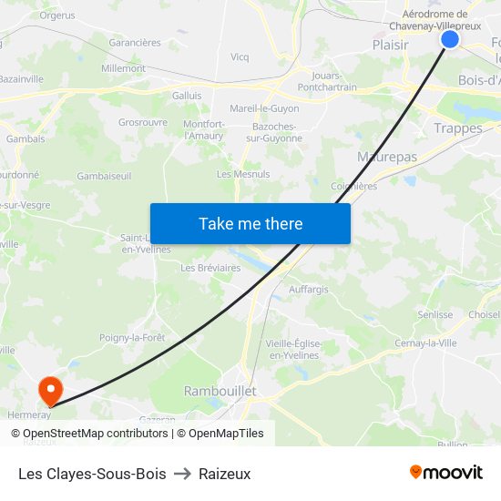 Les Clayes-Sous-Bois to Raizeux map