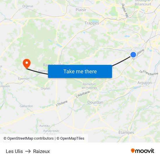 Les Ulis to Raizeux map