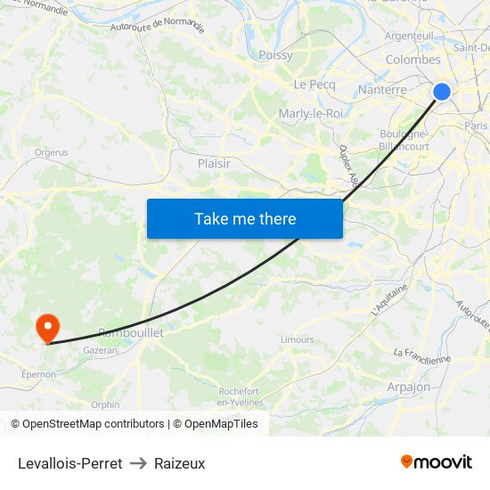 Levallois-Perret to Raizeux map