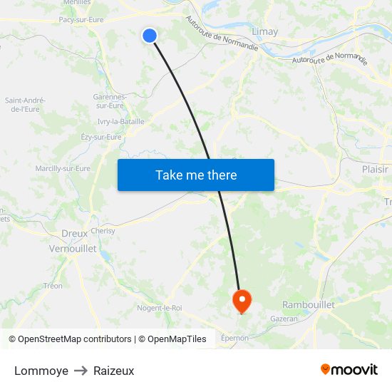 Lommoye to Raizeux map