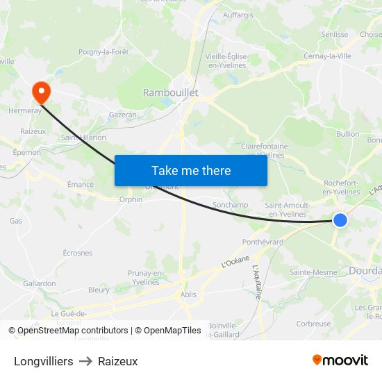 Longvilliers to Raizeux map