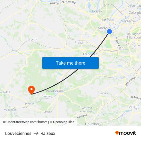 Louveciennes to Raizeux map