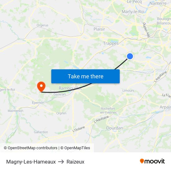 Magny-Les-Hameaux to Raizeux map