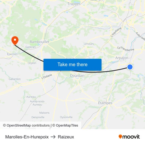 Marolles-En-Hurepoix to Raizeux map