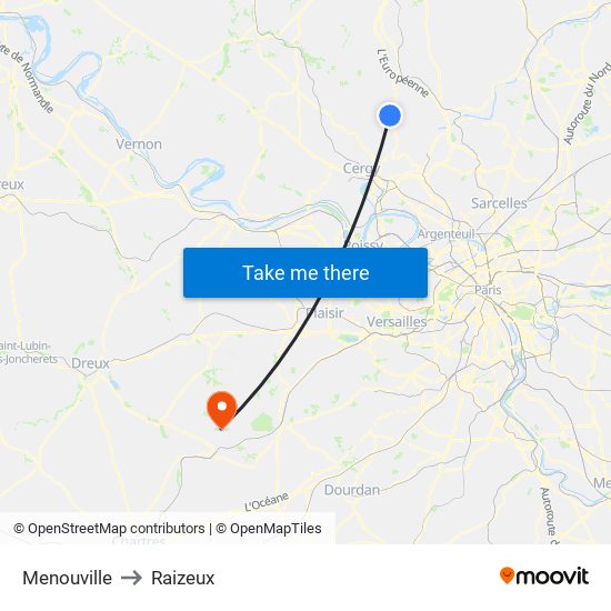 Menouville to Raizeux map