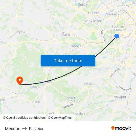 Meudon to Raizeux map