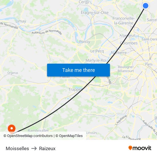 Moisselles to Raizeux map