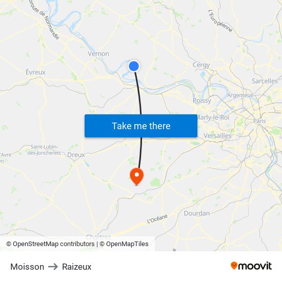 Moisson to Raizeux map