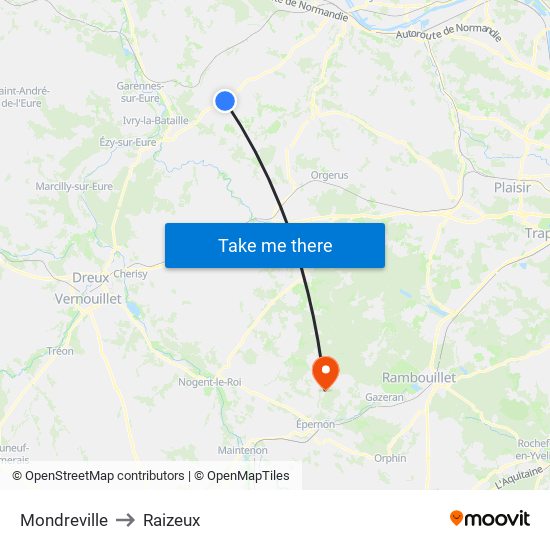 Mondreville to Raizeux map