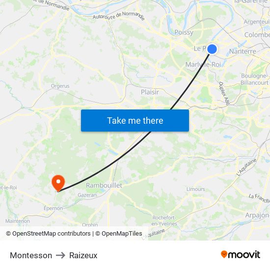 Montesson to Raizeux map