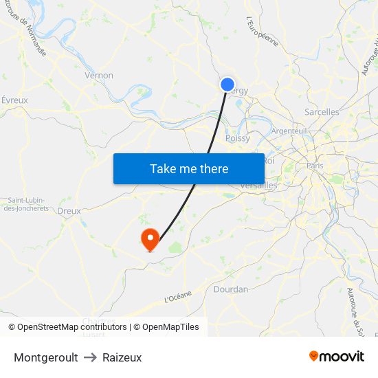 Montgeroult to Raizeux map