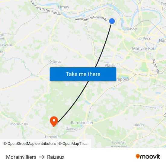 Morainvilliers to Raizeux map