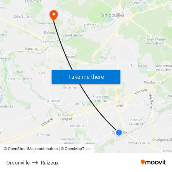 Orsonville to Raizeux map