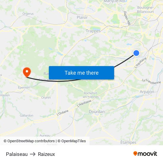 Palaiseau to Raizeux map