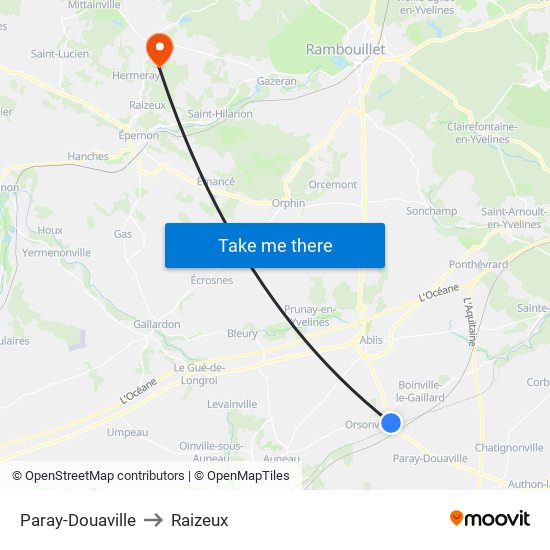 Paray-Douaville to Raizeux map