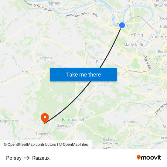 Poissy to Raizeux map