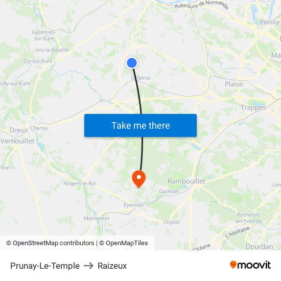 Prunay-Le-Temple to Raizeux map