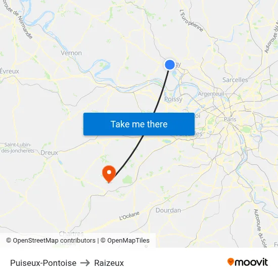 Puiseux-Pontoise to Raizeux map