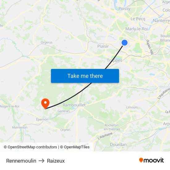 Rennemoulin to Raizeux map