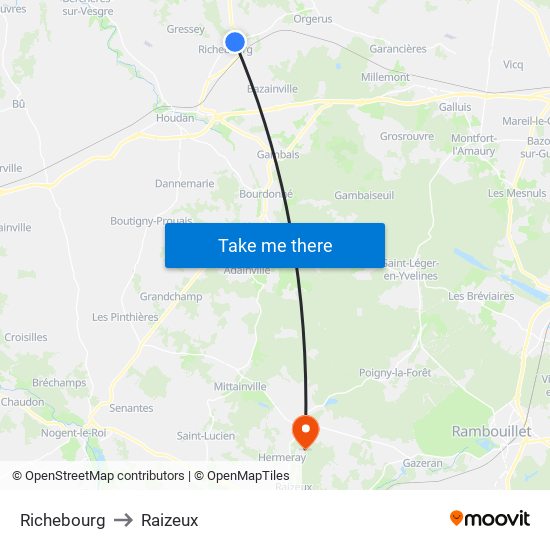 Richebourg to Raizeux map