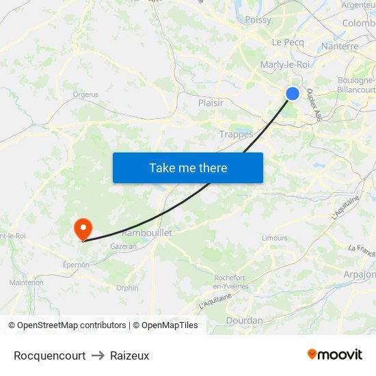 Rocquencourt to Raizeux map