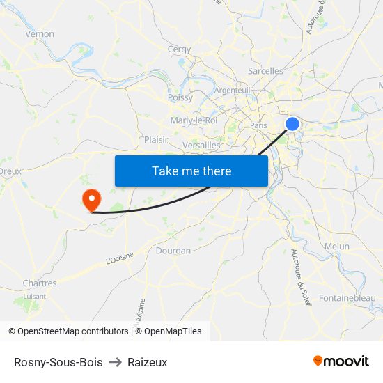 Rosny-Sous-Bois to Raizeux map