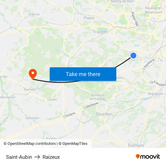 Saint-Aubin to Raizeux map
