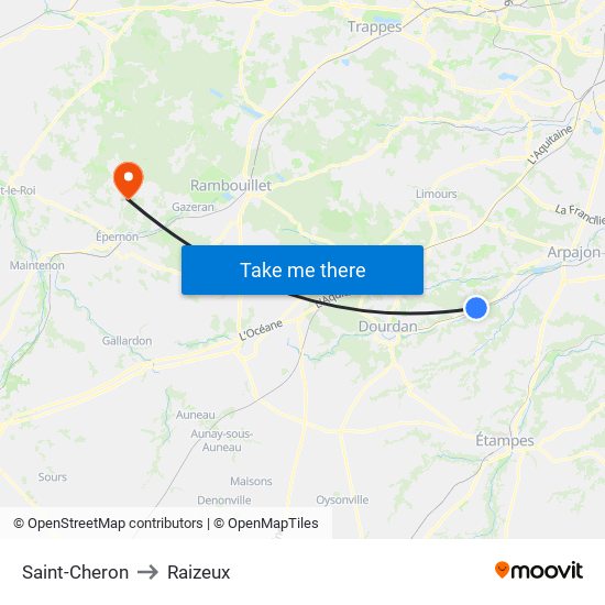 Saint-Cheron to Raizeux map