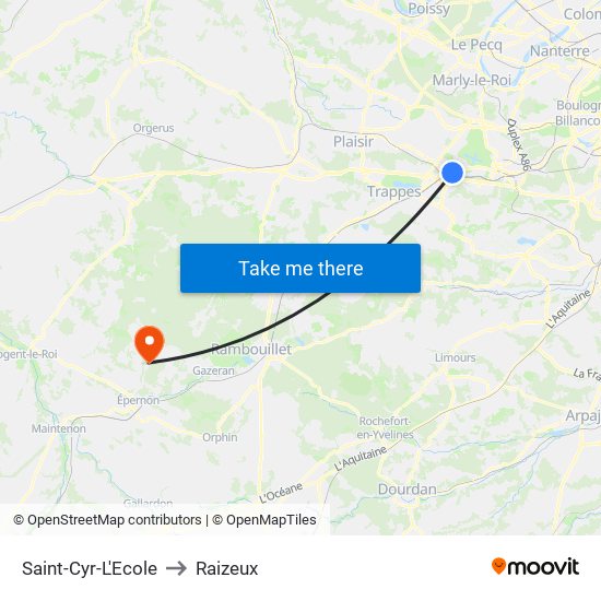 Saint-Cyr-L'Ecole to Raizeux map