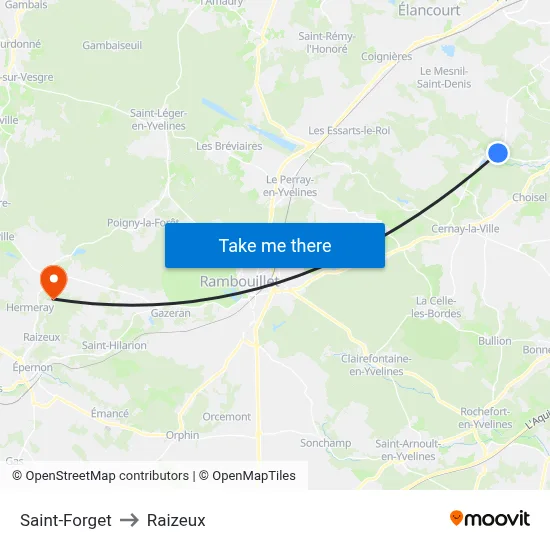 Saint-Forget to Raizeux map